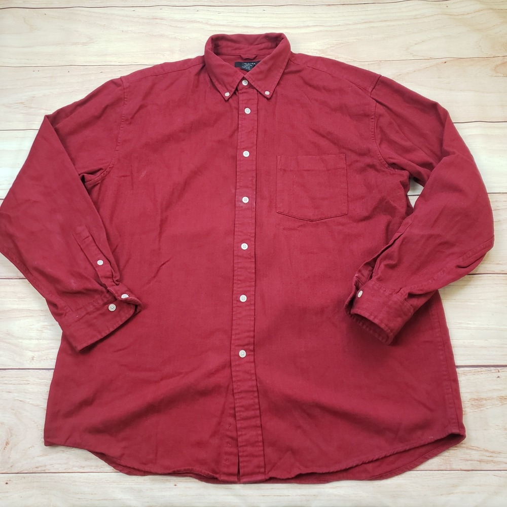 Express Shirt Mens XL Red Herringbone Cotton Button Down Long Sleeve Pocket